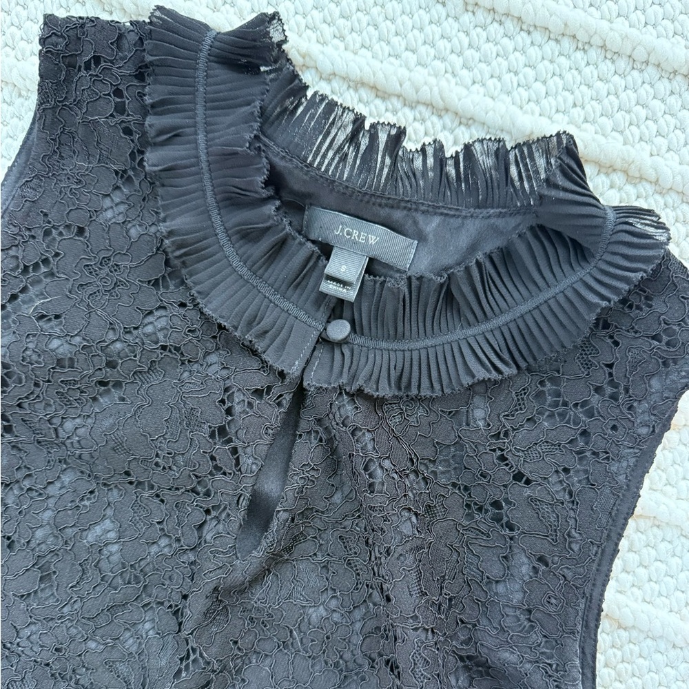 J. Crew Black Lace Top with Pleated Neckline size Small